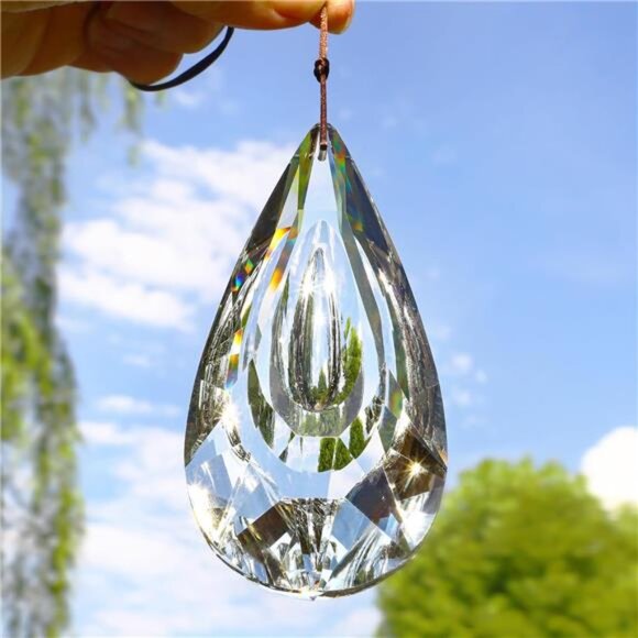 Hanging Crystal Prism Suncatcher Ornament Faceted Clear Crystal Drop Rainbow - Picture 1 of 7